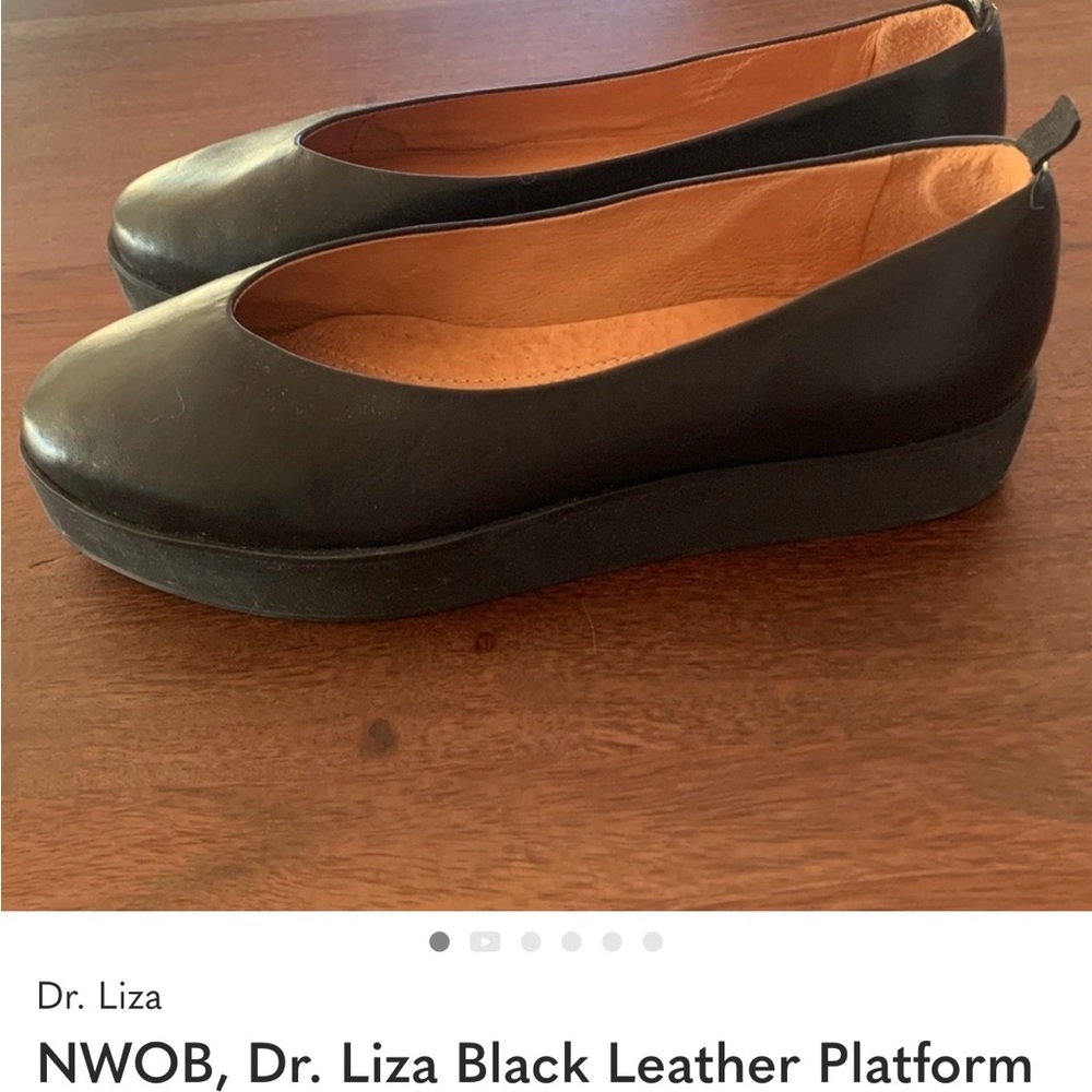 NWOB, Dr. Liza Black Leather Platform Flats, Sz 9